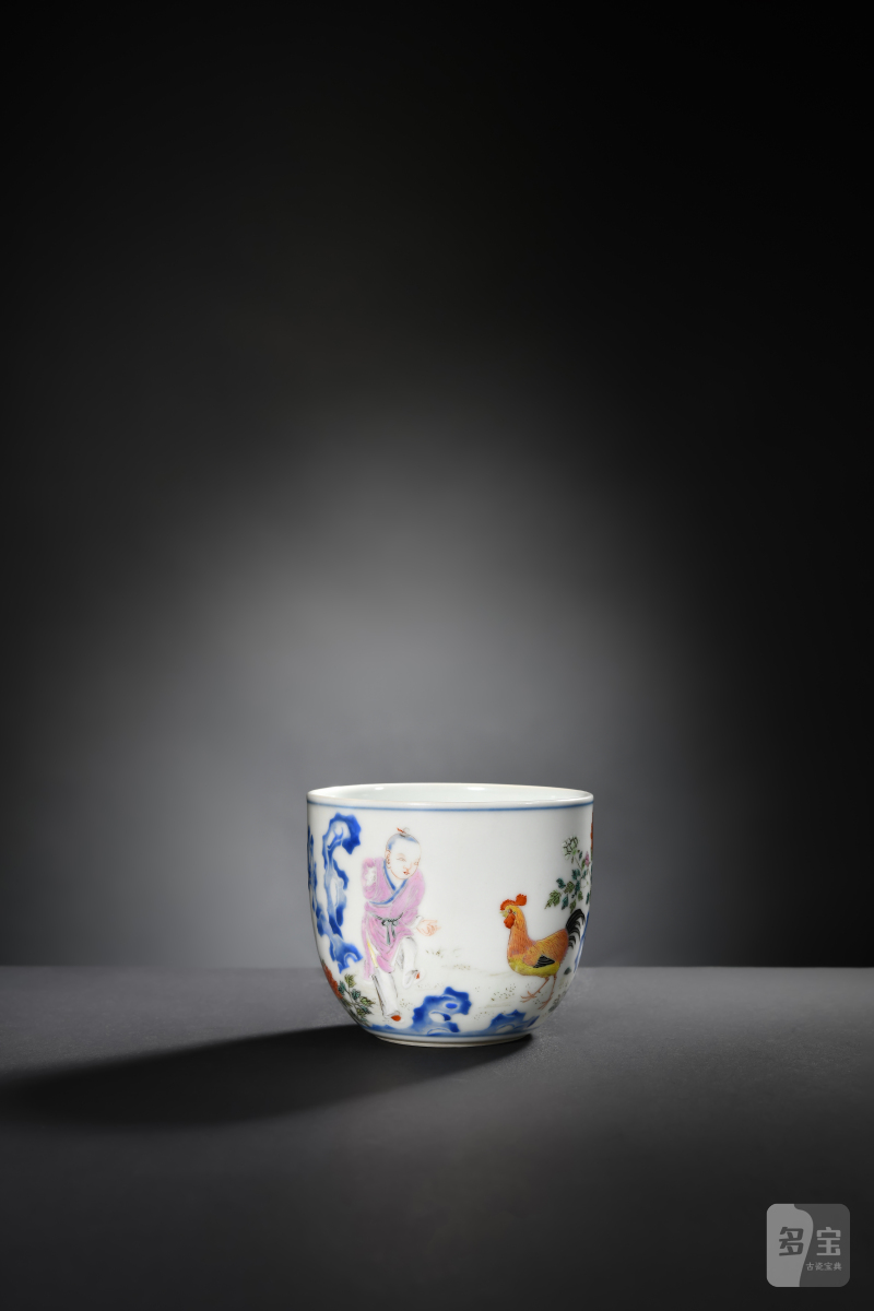 清乾隆 粉彩婴戏图诗文鸡缸杯 - 图3